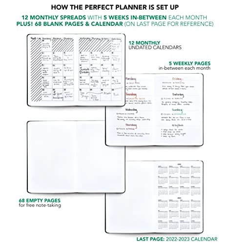 BK UNDATED Yearly Weekly/Monthly Planner 2025-26 Daily Planner Agenda & Personal Organizer to Increase Productivity, Academic Planner w/Sticker Set. A5 (5.8 x 8.3) - Green Hardcover - Image 3