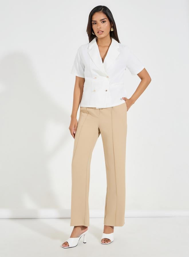 Styli Notch Lapel Neck Blazer Look Top with Button Detail  - Image 2