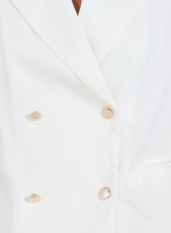 Styli Notch Lapel Neck Blazer Look Top with Button Detail  - Image 3
