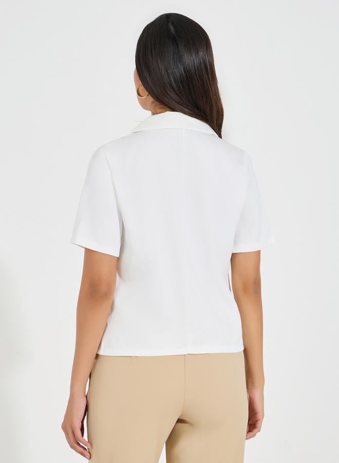 Styli Notch Lapel Neck Blazer Look Top with Button Detail  - Image 4