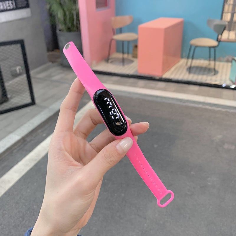 [M3] fashion casual personality LED bracelet electronic watch for men and women students Joker silicone bracelet watch Rose Red