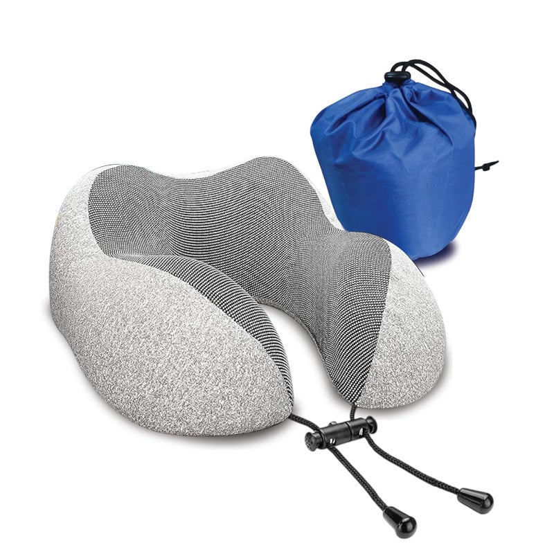nexlev Nexlev Travel Pillow 100 Pure Memory Foam Comfortable Breathable Cover Machine Washable Carry Pouch for Storage 360degree Support and Curve Design Airplane Car Home Use Light Grey NP02  - Image 1