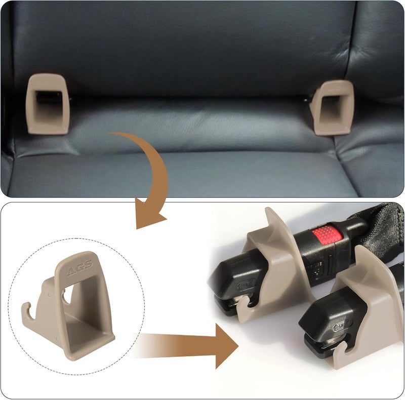 دليل تثبيت حزام واجهة ISOFIX، قطعتان من دليل تثبيت مشبك واجهة ISOFIX لمقعد السيارة، أخدود تثبيت ثابت، موصل حامل مقعد السيارة (قطعتان رمادي-بني) كل نوع تخزين - Image 3