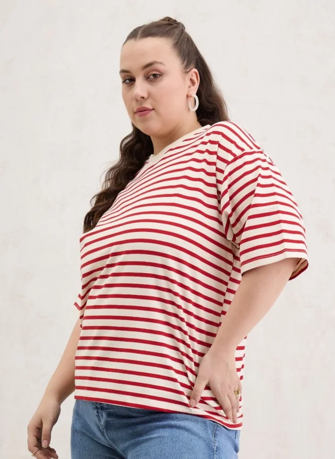 SASSAFRAS Striped Oversized T-Shirt for Women