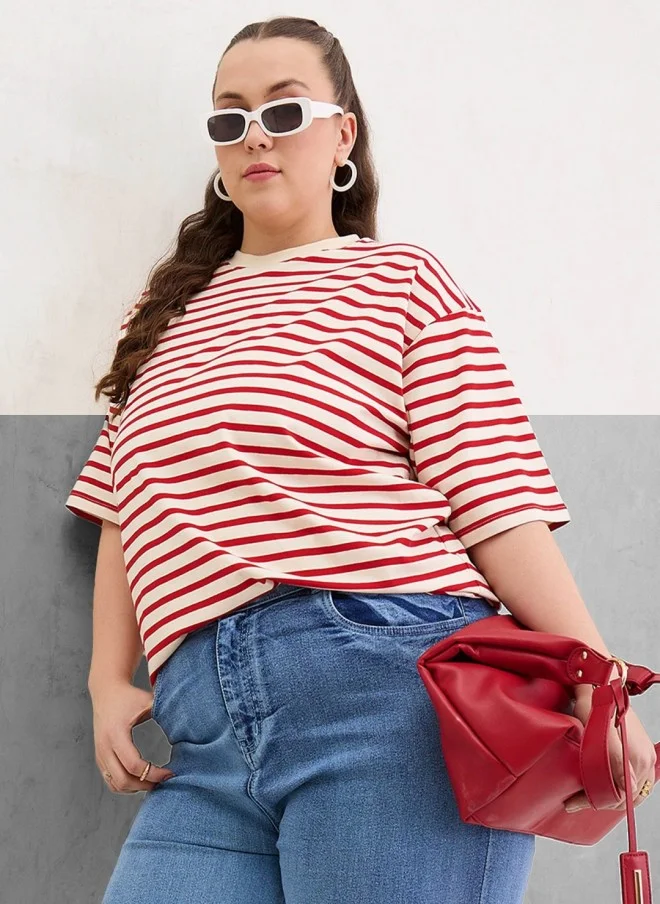 SASSAFRAS Striped Oversized T-Shirt for Women
