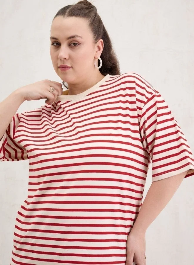SASSAFRAS Striped Oversized T-Shirt for Women