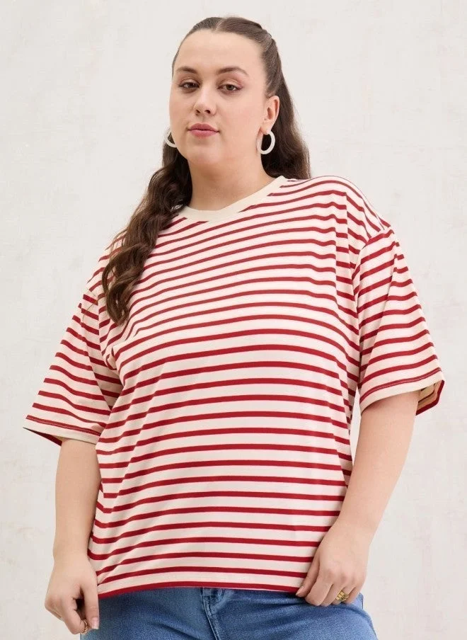 SASSAFRAS Striped Oversized T-Shirt for Women