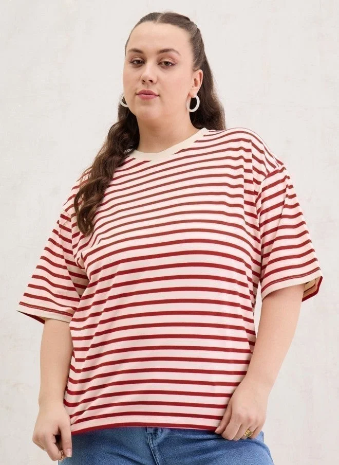 SASSAFRAS Striped Oversized T-Shirt for Women