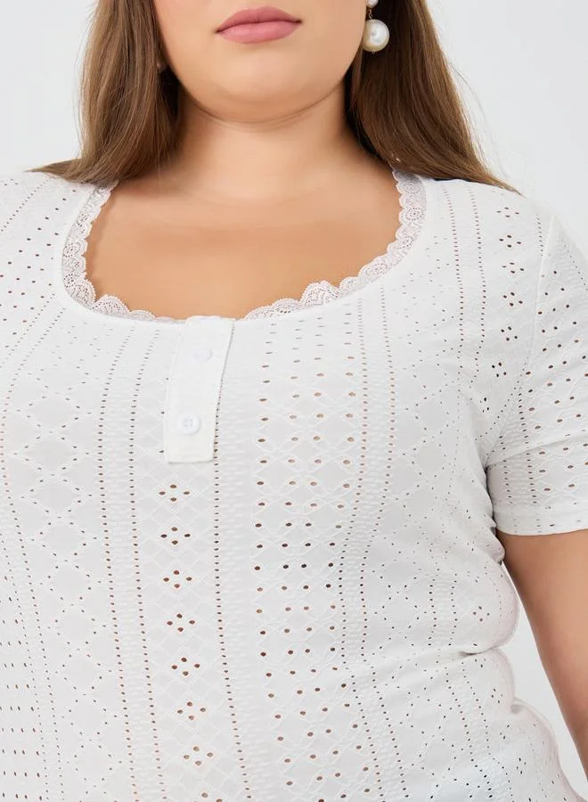 Styli Plus Size Embroidered Short Sleeve T-Shirt