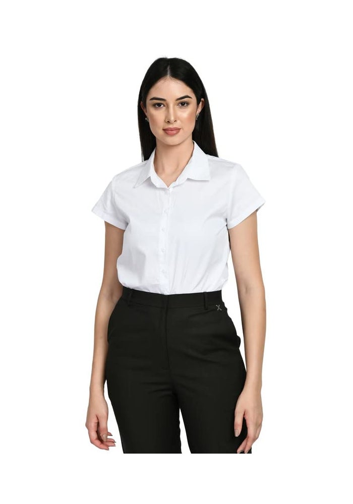 Exude White Short Sleeve Shirt for Women - Image 1