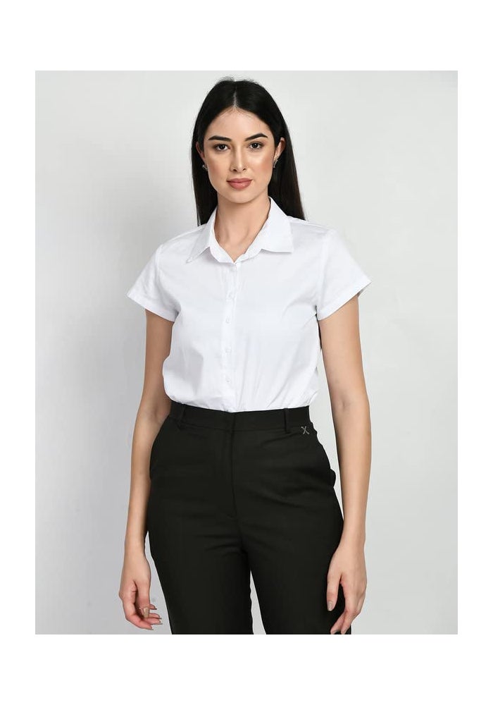 Exude White Short Sleeve Shirt for Women - Image 4
