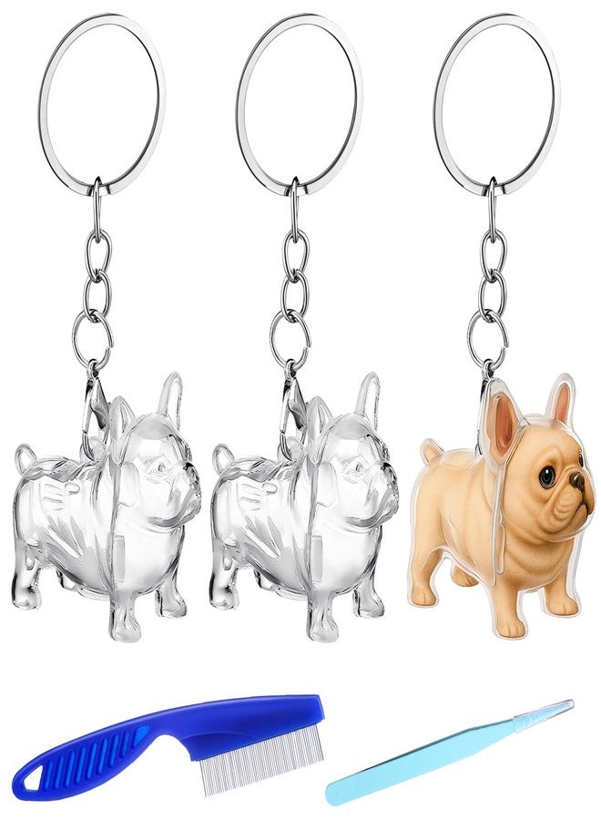 Nosiny 3 Pcs Dog Hair Collector Keychain Charm Memorial Storage Box Clear Pet Fur Holder Keyring Cute Dog Hair Keepsake Collection with Tweezers Comb Memorial Gift for Pet Lovers (French Bulldog) - Image 1