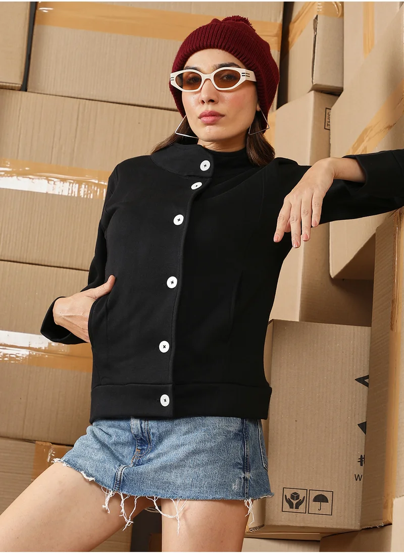 كامبوس سوترا Women's Onyx Black Solid Knit Jacket