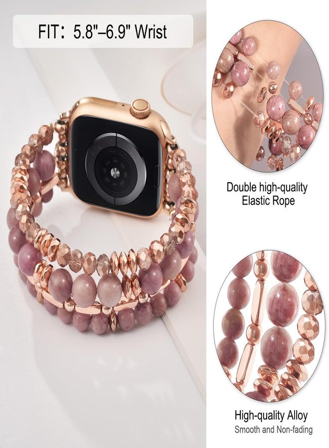 VISOOM Beaded Boho Bracelet for Apple Watch Series 11 10 Se 9 8 7 6 5 4 3 2 1 Bands Wrap Straps 42mm 41mm 40mm 38mm Women, Fashion Handmade Cute Crystal beads Stretchy Watch Strap for iWatch Bands - Image 2