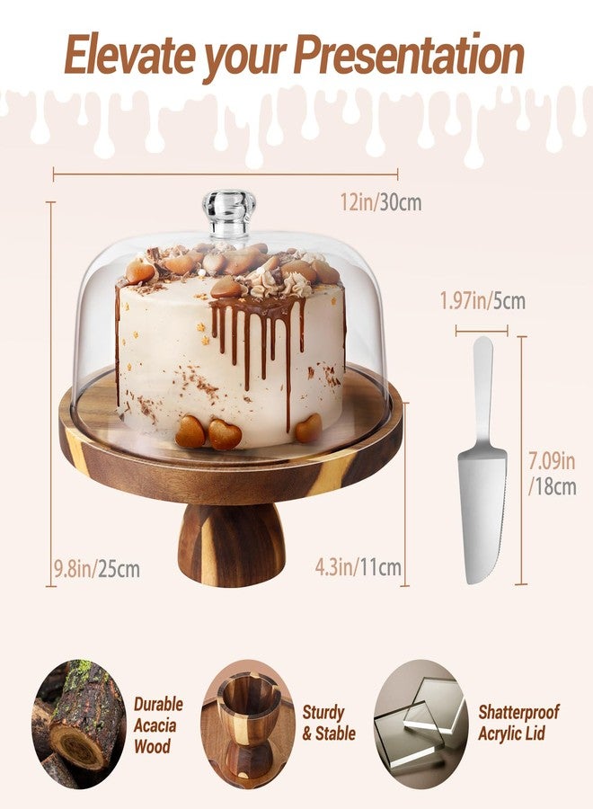 BOTOP Acacia Wood Cake Stand with Lid - 12 Inch Acrylic Dome Cake Cover for Display - 2-in-1 Pedestal Cake Holder & Charcuterie Board - Rustic Wedding Registry Gift & Party Hosting Essentials - Image 2