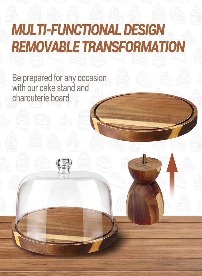 BOTOP Acacia Wood Cake Stand with Lid - 12 Inch Acrylic Dome Cake Cover for Display - 2-in-1 Pedestal Cake Holder & Charcuterie Board - Rustic Wedding Registry Gift & Party Hosting Essentials - Image 4
