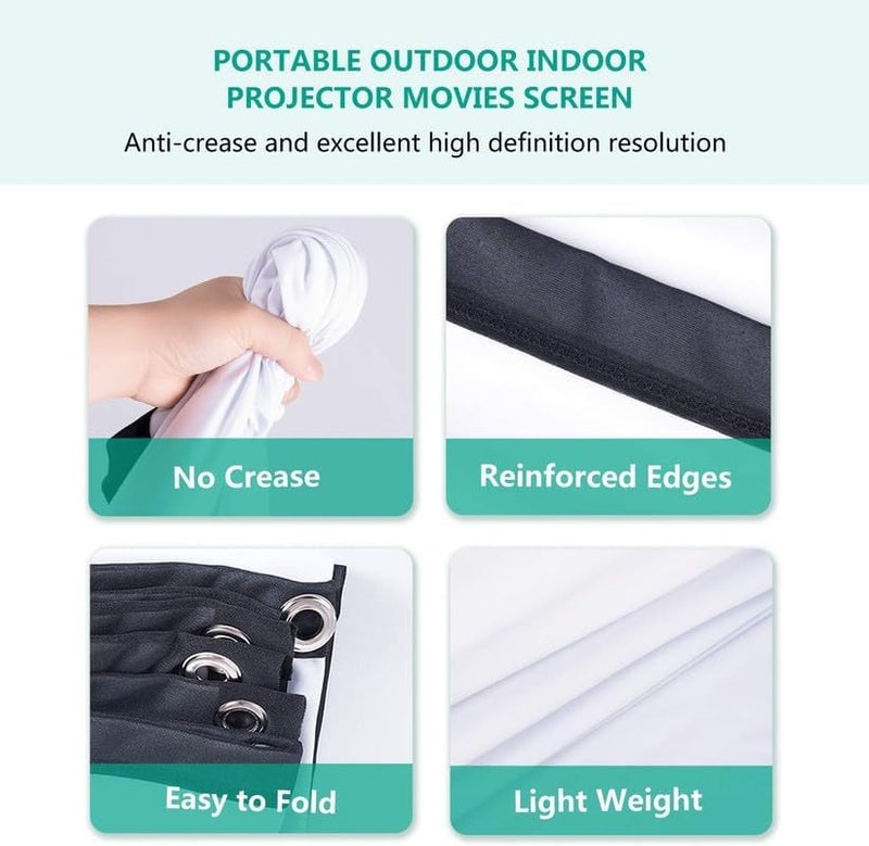 QUARSON 50" Inch Projector Screen Upgraded inch 4:3 HD Portable Eyelet Screen Premium Indoor Outdoor Anti-Crease Projection (40" Inch (W) x 30" Inch (H) - 50" Inch Diagonal) - Image 3