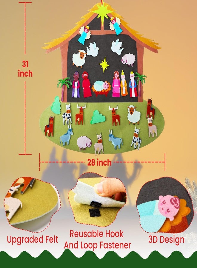 Enhon DIY Felt Christmas Tree Set with 29 Detachable Ornaments, Nativity Advent & Wall Hanging Decor - Image 2