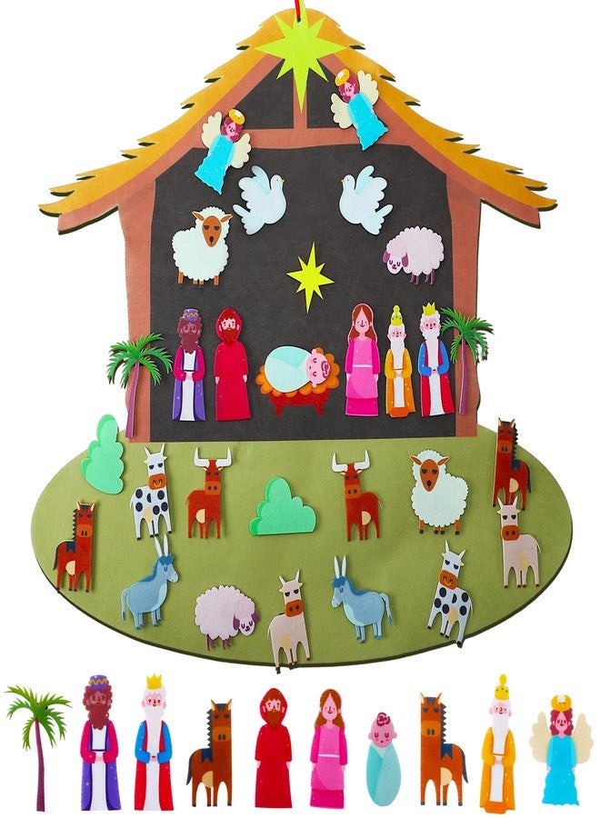 Enhon DIY Felt Christmas Tree Set with 29 Detachable Ornaments, Nativity Advent & Wall Hanging Decor - Image 1
