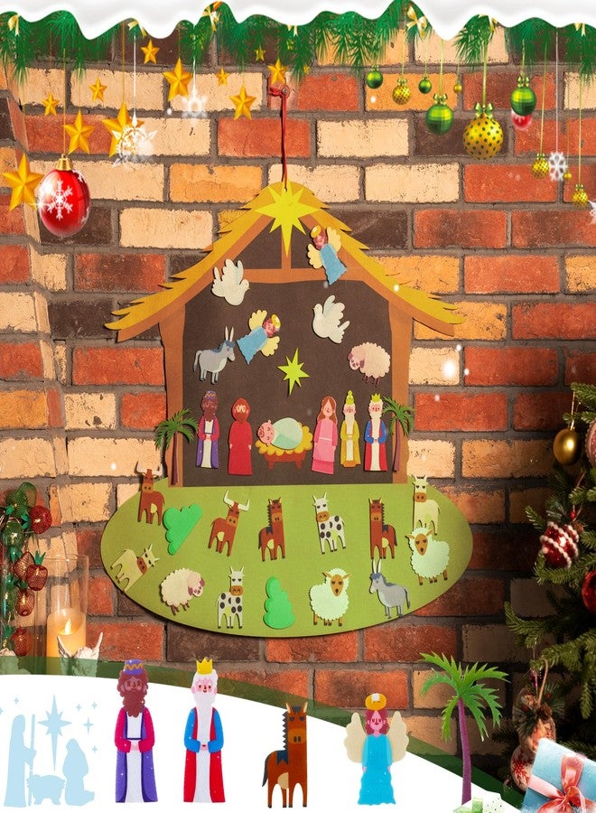 Enhon DIY Felt Christmas Tree Set with 29 Detachable Ornaments, Nativity Advent & Wall Hanging Decor - Image 5