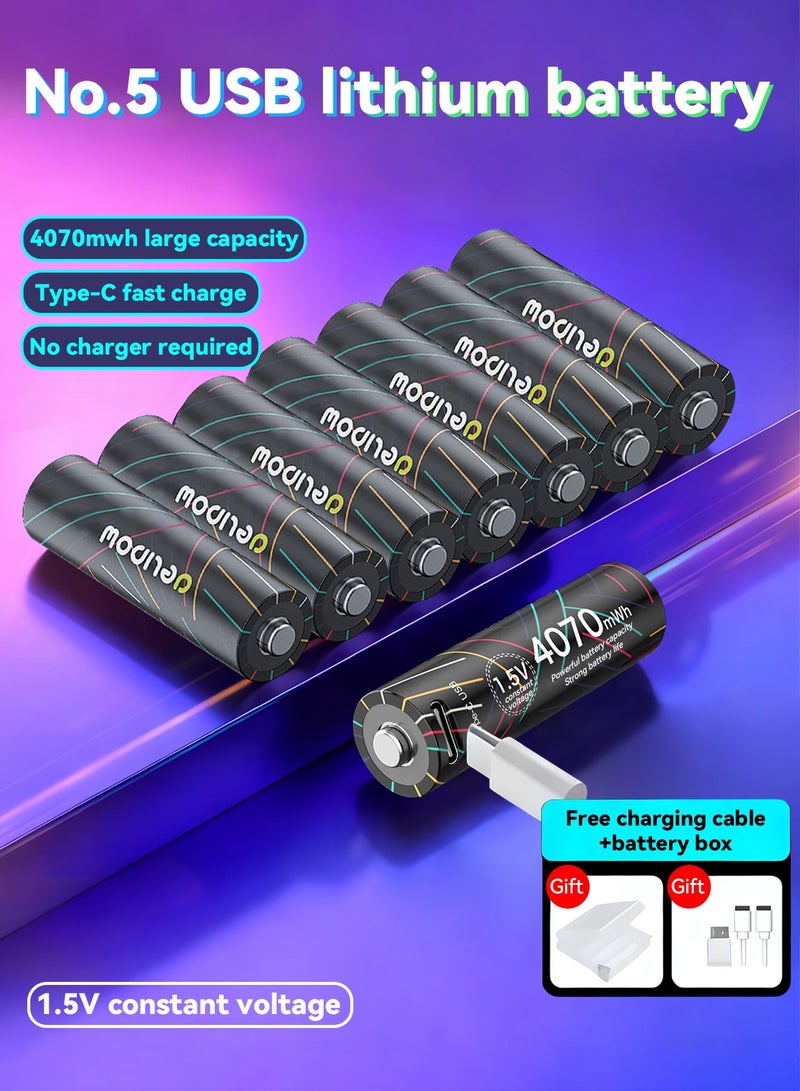 Delipow rechargeable aa battery, No.5 lithium battery, 4070mWh, large-capacity 1.5v constant voltage, with Type-C fast charging cable, suitable for blood pressure monitors, electronic locks, mice, game controllers, etc（eight batteries） - Image 1