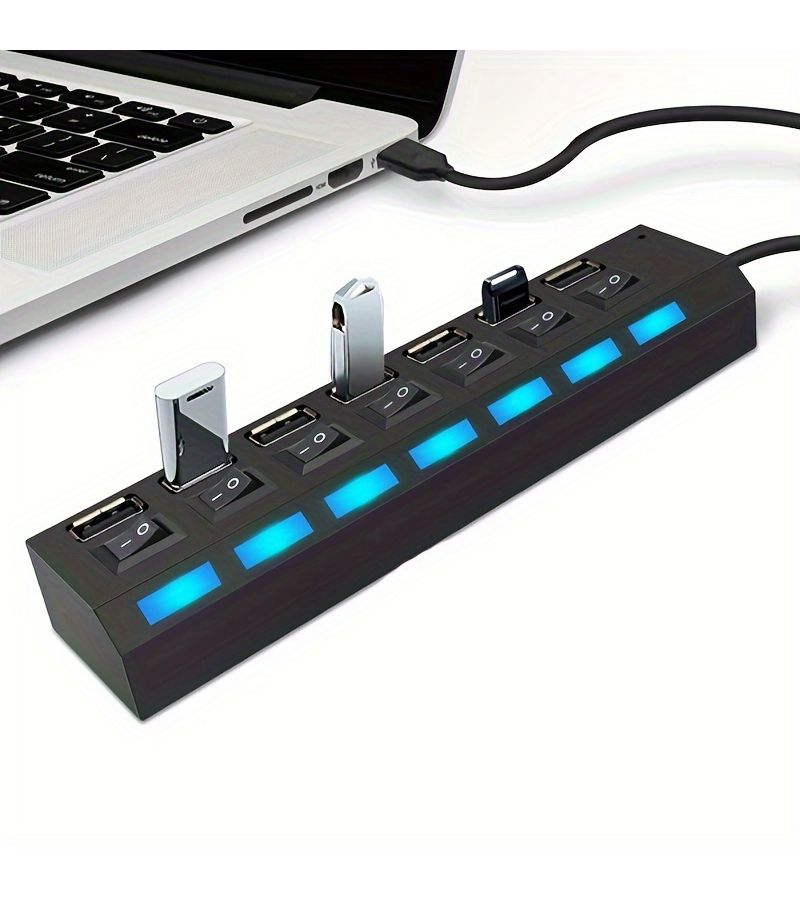 موزع USB 2.0 أبيض بسبعة منافذ مع مؤشر LED ومفتاح طاقة - Image 5
