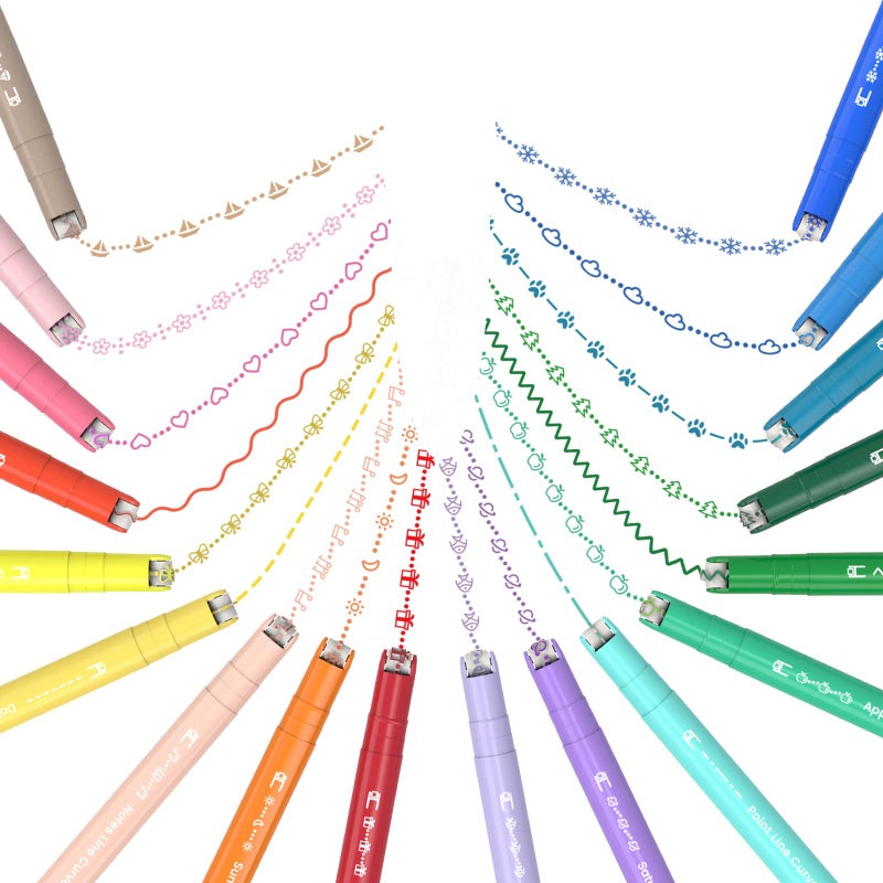 AECHY 18PCS Curve Highlighter Pen Set, Dual Tip Marker Pens with 18 Different Curve Shapes & 18 Colors Mark Lines, Aesthetic Curve Marker Highlighter for Journal Planner School Supplies - Image 1