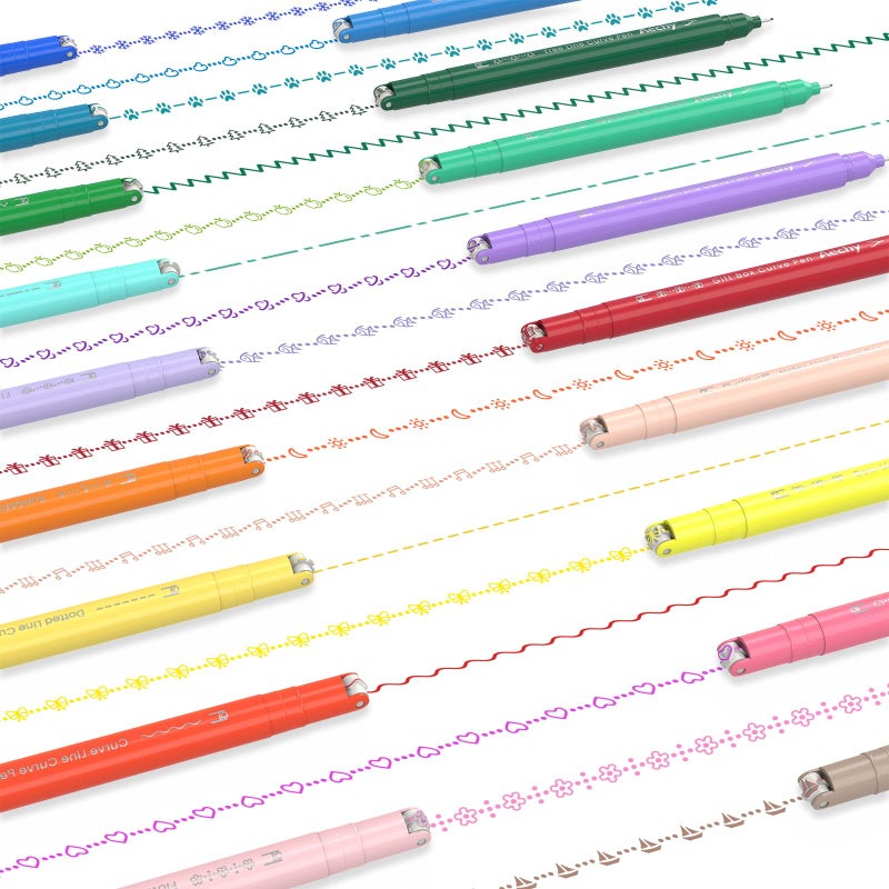 AECHY 18PCS Curve Highlighter Pen Set, Dual Tip Marker Pens with 18 Different Curve Shapes & 18 Colors Mark Lines, Aesthetic Curve Marker Highlighter for Journal Planner School Supplies - Image 3