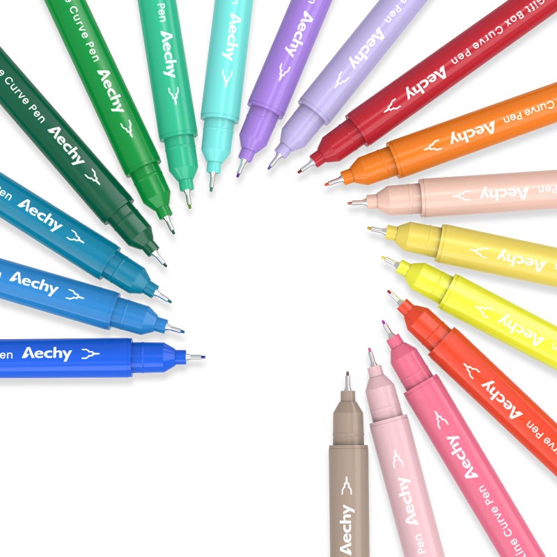AECHY 18PCS Curve Highlighter Pen Set, Dual Tip Marker Pens with 18 Different Curve Shapes & 18 Colors Mark Lines, Aesthetic Curve Marker Highlighter for Journal Planner School Supplies - Image 4