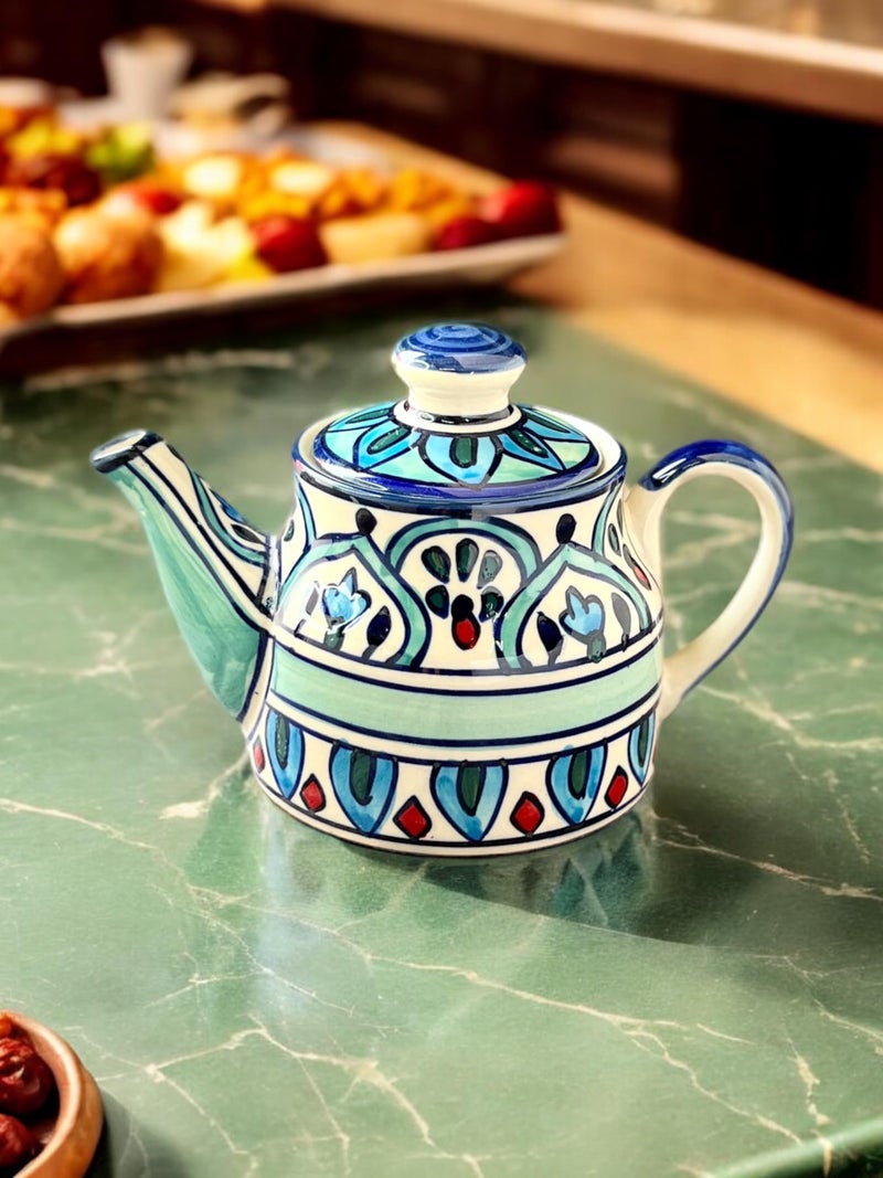 BACKKSPACE RETAIL Hand Painted Ceramic Tea Pot Set - 2 Cups (160ml), Kettle (450ml), and Tray | Elegant Mehrab Pattern| Perfect for Tea Lovers| Microwave & Dishwasher Safe| Ideal Gift Set - Image 4