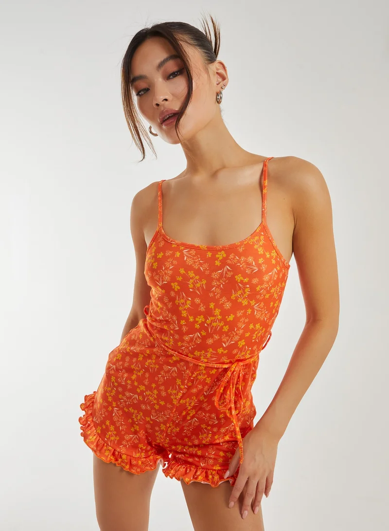 Floral Print Frill Hem Playsuit