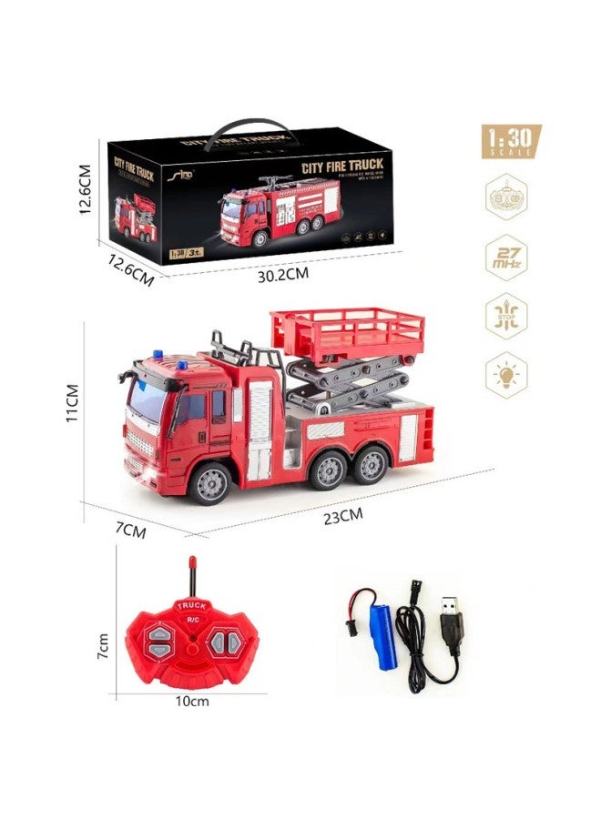 Children's Educational Remote Control Toy Truck Fire Truck Sanitation Engineering Truck Four-pass With Lithium Boy Toy Simulation Model-Color:QH833A-2D Lifting Fire Truck-Proportion:Package Four: 2 Lithium Battery 1 Charging Line 1 Remote Control Battery - Image 1