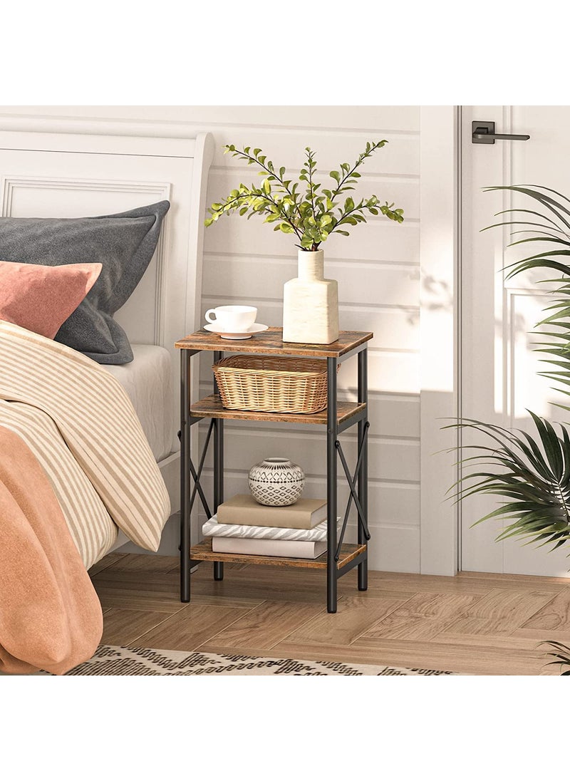 INDIAN DECOR - INDIAN DECOR 48296 Side Table Nightstand End Table with Storage Shelf Tall Bedside Table with XShaped Design for Living Room Bedroom Stable Steel Frame Easy Assembly Rustic Black - Image 1