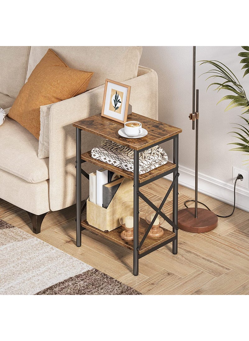 INDIAN DECOR - INDIAN DECOR 48296 Side Table Nightstand End Table with Storage Shelf Tall Bedside Table with XShaped Design for Living Room Bedroom Stable Steel Frame Easy Assembly Rustic Black - Image 1