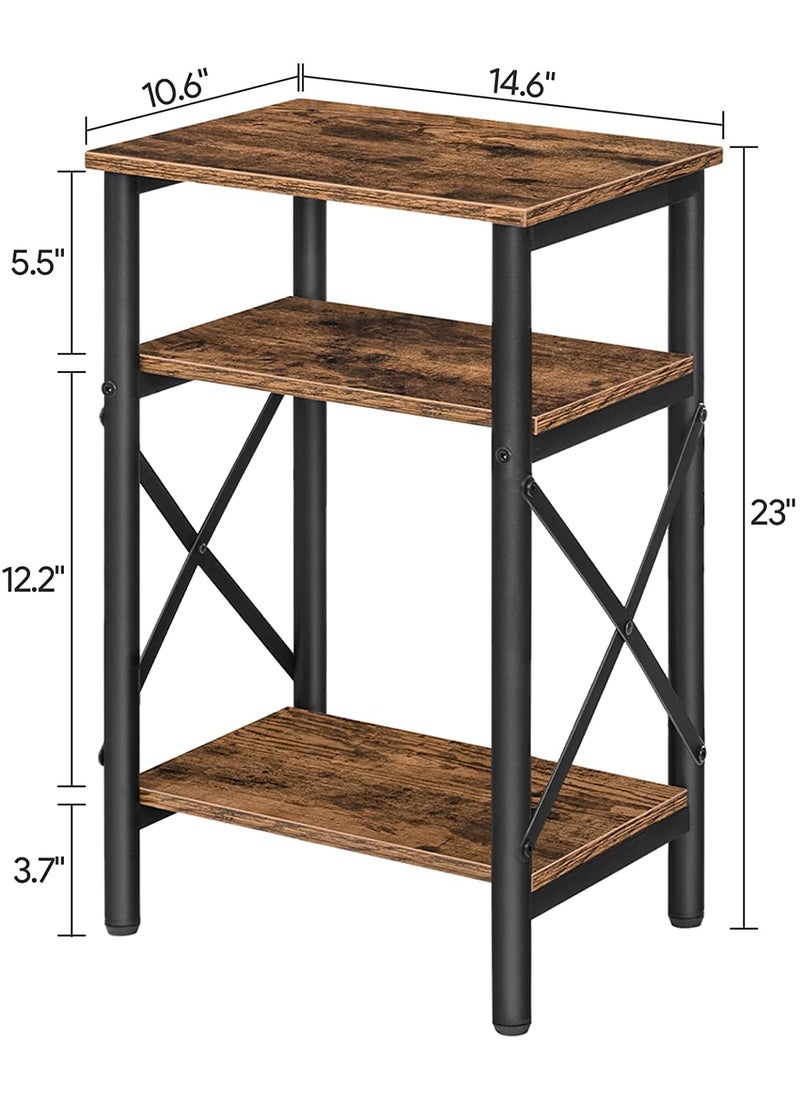INDIAN DECOR - INDIAN DECOR 48296 Side Table Nightstand End Table with Storage Shelf Tall Bedside Table with XShaped Design for Living Room Bedroom Stable Steel Frame Easy Assembly Rustic Black - Image 1