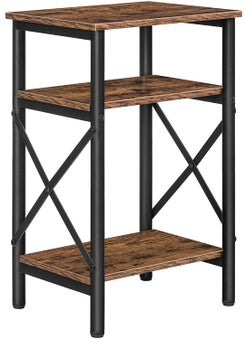 INDIAN DECOR 48296 Side Table Nightstand End Table with Storage Shelf Tall Bedside Table with XShaped Design for Living Room Bedroom Stable Steel Frame Easy Assembly Rustic Black