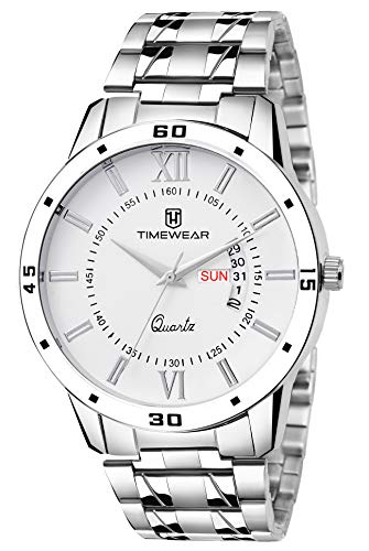 TIMEWEAR Formal Day Date Stainless Steel Watch Collection For Men Analogue Men's Watch(White Dial & Silver Colored Strap)-221Wdtg - Image 1