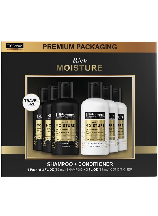 TRESemmé TRESemme Shampoo & Conditioner, Sulfate-Free, Travel Size - Moisture Rich Hair Treatment for Dry, Damaged Hair, Mini Shampoo & Conditioner Sets x 3 for Hair Repair, Scented, 3 Oz Ea (6 Piece Set)  - Image 2