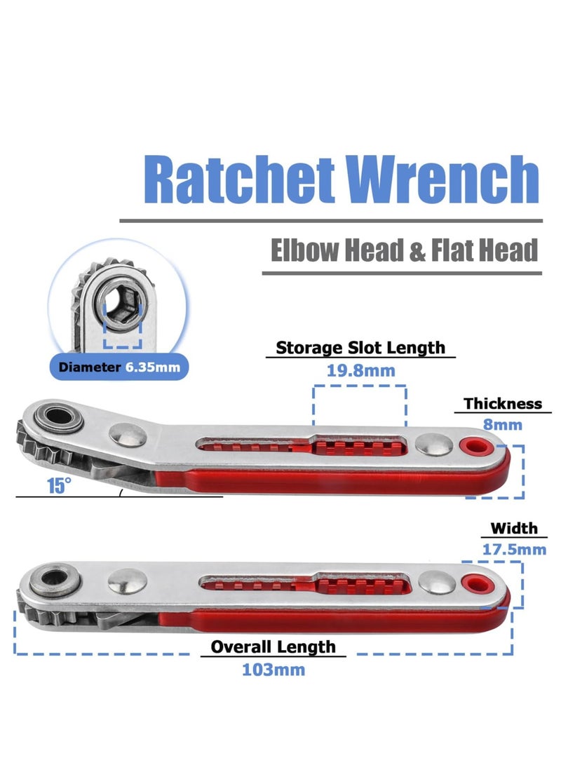 Mini Ratchet Wrench, 1/4 Inch Drive Ratcheting Screwdriver, Wrenches Elbow Head and Flat Head High Torque Offset Reversible Drive Handle for 1/4-Inch Hex Shank Drill, Screwdriver Bits, 2 Pcs - Image 2