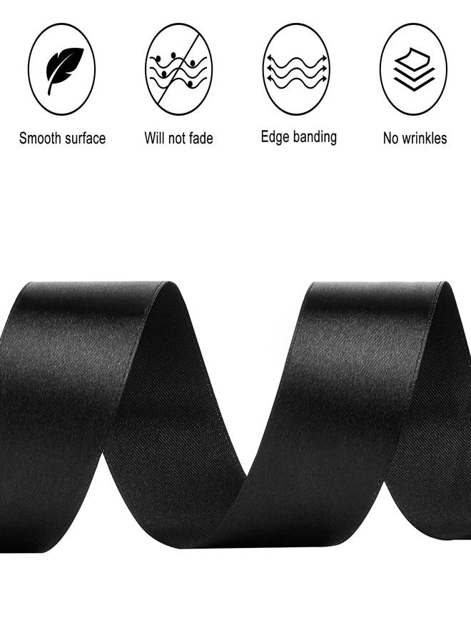 CLUEWR 1-1/2 Inches 50 Yards Black Satin Ribbon, Solid Fabric Ribbon Roll for Flower Bouquets, Gift Wrapping, Wedding, Handmade Crafts - Image 3