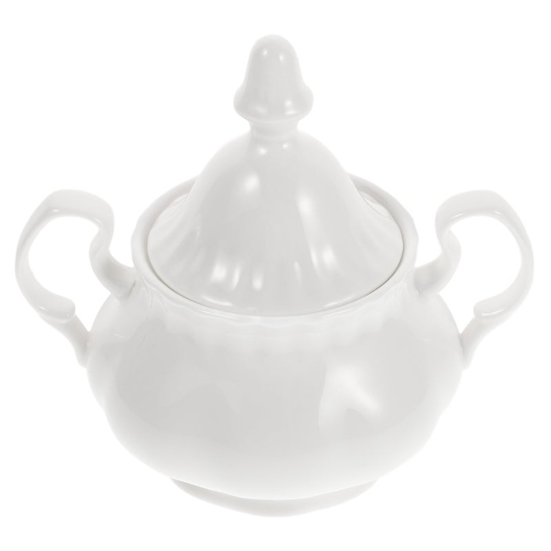 Elegant Vintage Coffee Pot with Lid 280ml Ceramic Sugar Bowl White Porcelain Sugar Jar Tea Coffee Sugar Storage Container for Kitchen Countertop - Image 1