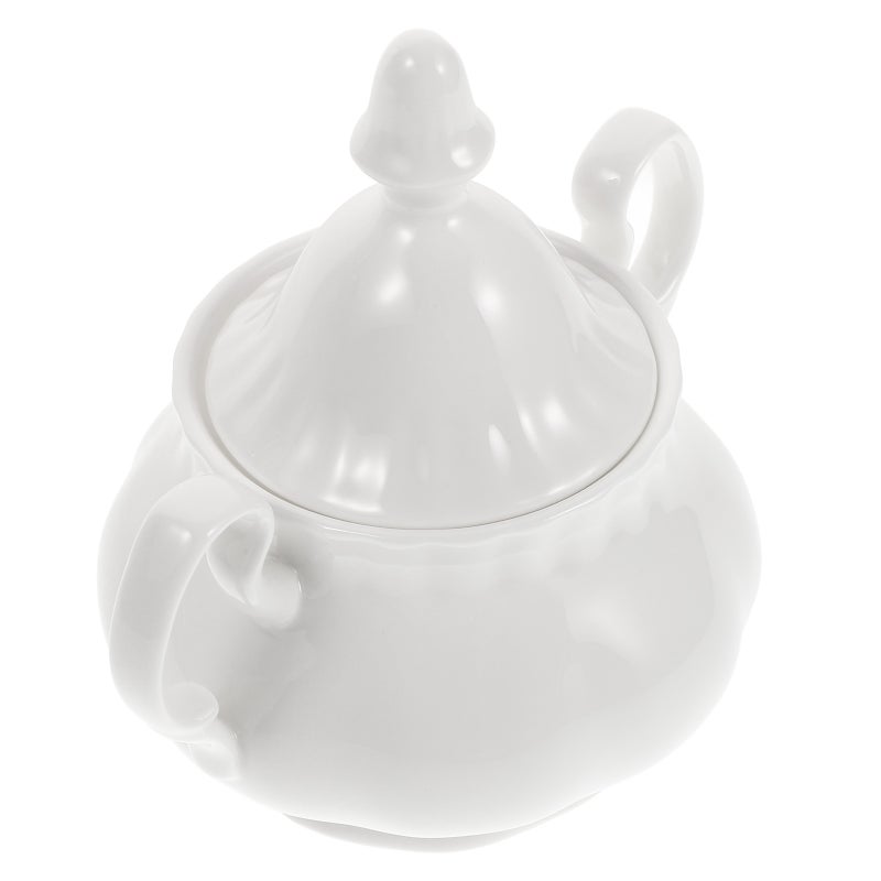 Elegant Vintage Coffee Pot with Lid 280ml Ceramic Sugar Bowl White Porcelain Sugar Jar Tea Coffee Sugar Storage Container for Kitchen Countertop - Image 4