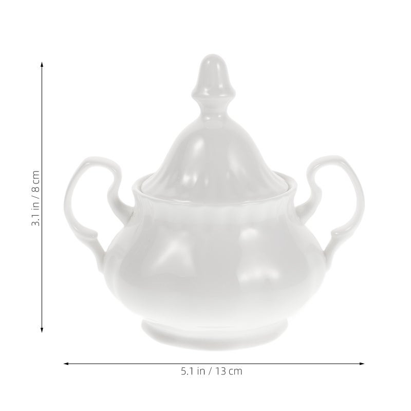 Elegant Vintage Coffee Pot with Lid 280ml Ceramic Sugar Bowl White Porcelain Sugar Jar Tea Coffee Sugar Storage Container for Kitchen Countertop - Image 3