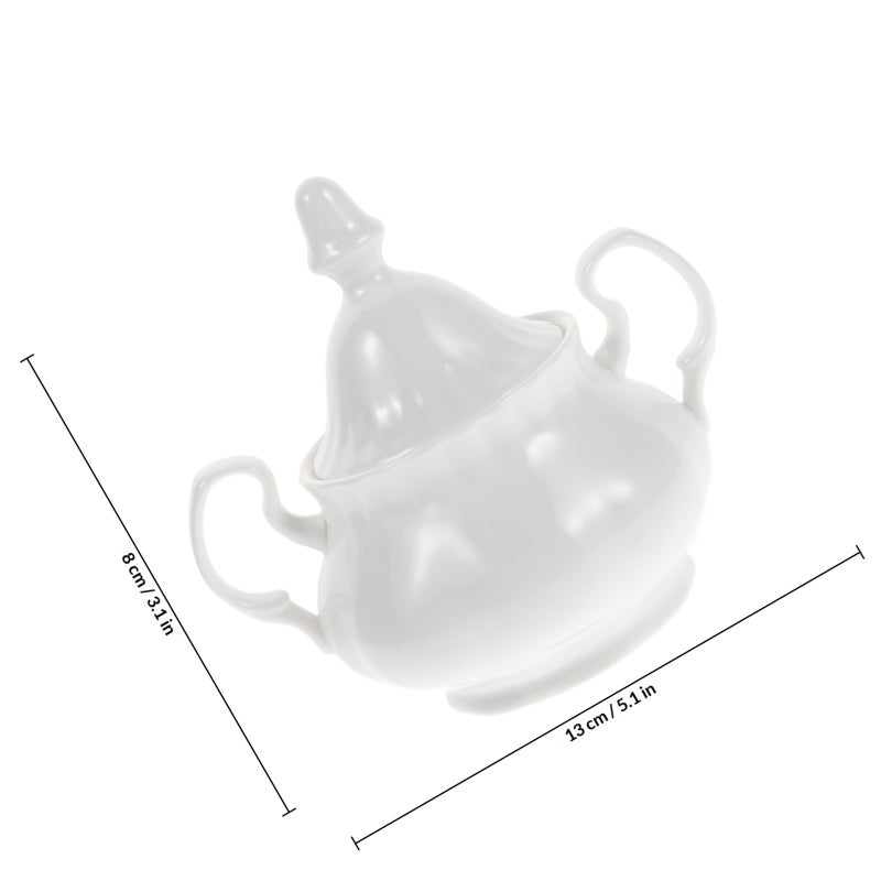 Elegant Vintage Coffee Pot with Lid 280ml Ceramic Sugar Bowl White Porcelain Sugar Jar Tea Coffee Sugar Storage Container for Kitchen Countertop - Image 2
