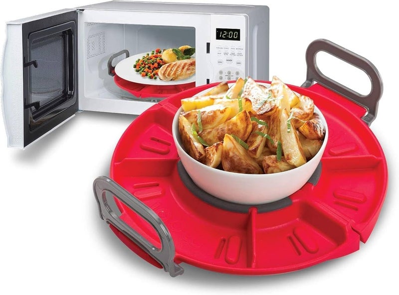 Microwave Food Serving Tray, Foldable Heat-Resistant Plastic, Multicolour Design, Portable Kitchen Dish Rack with Multi-Position Stand, Set of 2 - Image 1