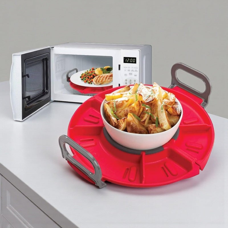 Microwave Food Serving Tray, Foldable Heat-Resistant Plastic, Multicolour Design, Portable Kitchen Dish Rack with Multi-Position Stand, Set of 2 - Image 4