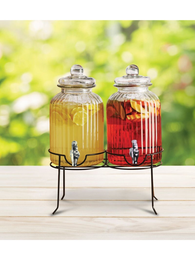 3-Piece Set Contemporary Design Glass Dispenser Carafe and Base Clear 