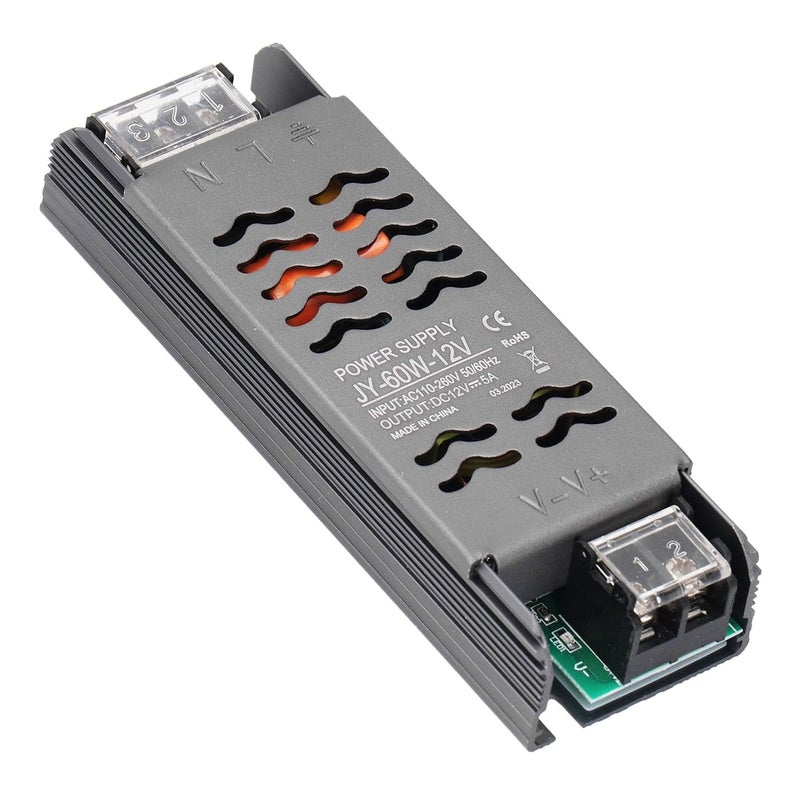 Jeanoko DC 12V LED Power Supply Driver Durability-Optimized 60W Constant Voltage Transformer for LED Lights Strip, Easy Conceal for Indoor Lighting - Image 3