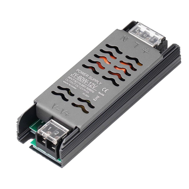 Jeanoko DC 12V LED Power Supply Driver Durability-Optimized 60W Constant Voltage Transformer for LED Lights Strip, Easy Conceal for Indoor Lighting - Image 1