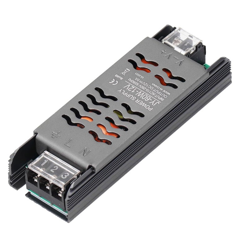 Jeanoko DC 12V LED Power Supply Driver Durability-Optimized 60W Constant Voltage Transformer for LED Lights Strip, Easy Conceal for Indoor Lighting - Image 4